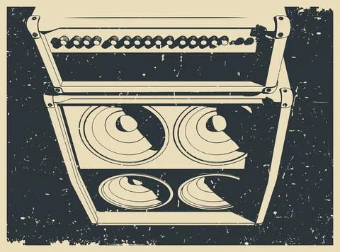 Guitar amplifier retro poster Stock Illustration