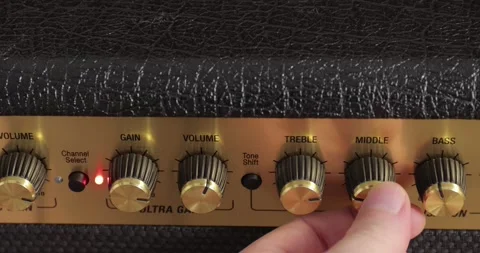 Guitar amplifier tone equalizer knobs maxed out 動画素材 308391962