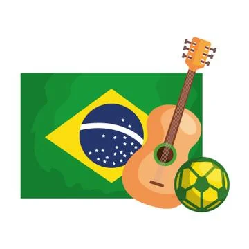 Guitar and ball soccer with flag brazil isolated icon Stock Illustration