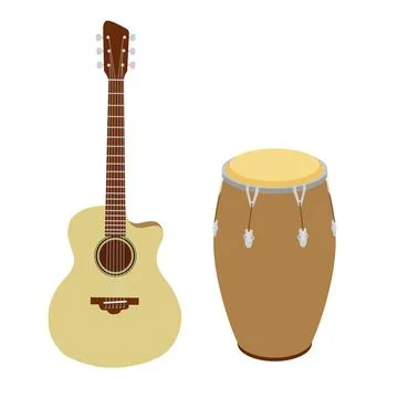 Guitar and conga drum vector illustration Stock Illustration