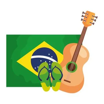 Guitar and flip flops with flag brazil isolated icon 스톡 일러스트