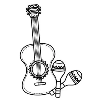 Guitar and maracas instruments 库存插图