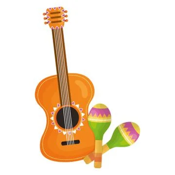 Guitar and maracas instruments Stock Illustration
