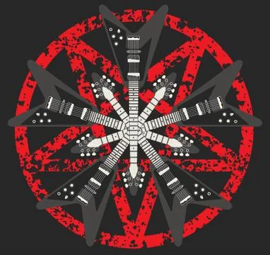 Guitar and Pentagram vector design Stock Illustration