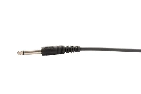 Guitar audio jack with black cable isolated on white background.. Foto stock