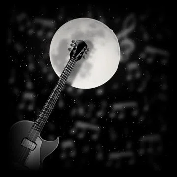 Guitar the background of the moon Stock Illustration
