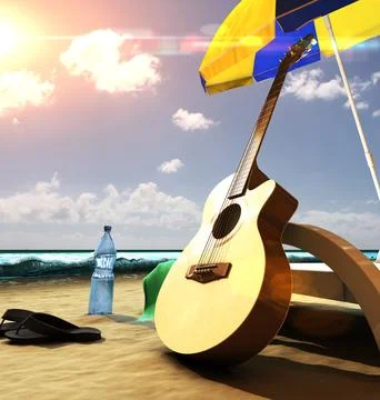 Guitar on the beach Illustrazione stock