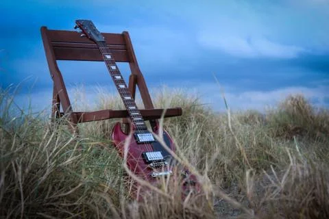 Guitar at Beach Stock Photos