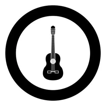 Guitar black icon in circle vector illustration isolated . Stock Illustration
