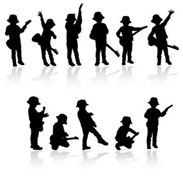 Guitar boy silhouettes Stock Illustration