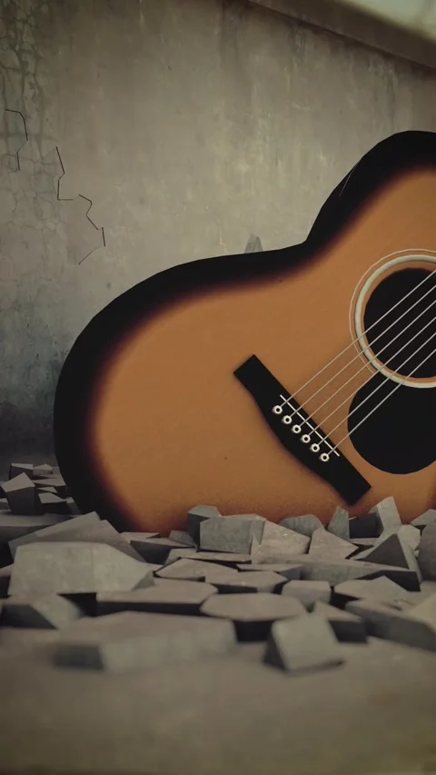 Guitar Breaking through the Floor Vertical Stock Footage 269874444