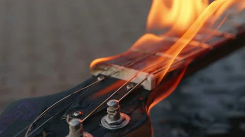 The guitar burns with a flame Stock Footage 162612602