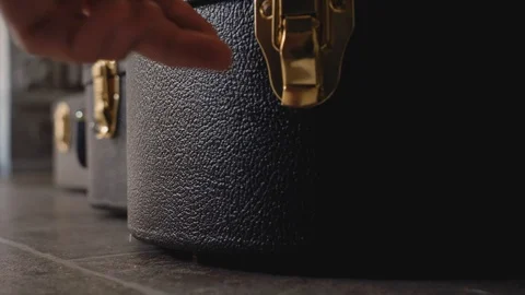 Guitar case gets opened - 4k 60 fps Video stock 112605873