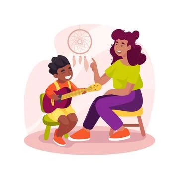 Guitar class isolated cartoon vector illustration. Stock Illustration