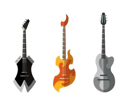 Guitar collection. Different shape acoustic and electric guitars. Isolated Stock Illustration