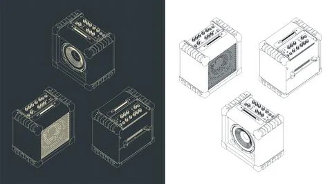 Guitar combo amplifier blueprints Illustrazione stock