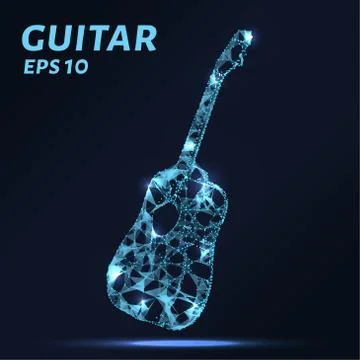 The guitar is composed of points, lines and triangles. The polygon shape in.. Stock Illustration