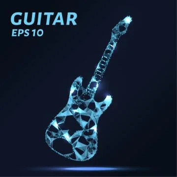 The guitar is composed of points, lines and triangles. The polygon shape in.. Stock Illustration
