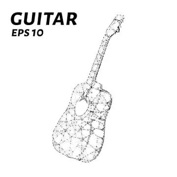 The guitar is composed of points, lines and triangles. The polygon shape in.. Stock Illustration