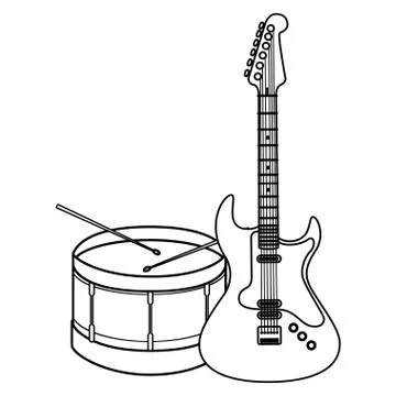 Guitar electric and drum instruments イラスト素材