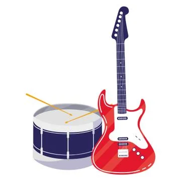 Guitar electric and drum instruments Stock Illustration