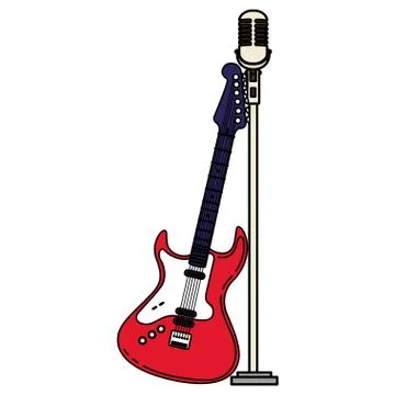 Guitar electric and microphone instruments 库存插图