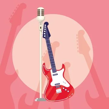 Guitar electric and microphone instruments Stock Illustration