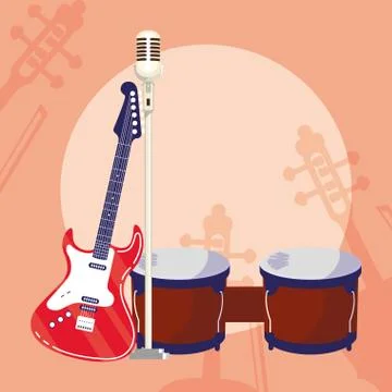 Guitar electric and microphone instruments Stock Illustration