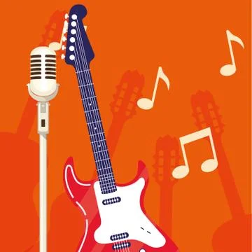 Guitar electric and microphone instruments イラスト素材