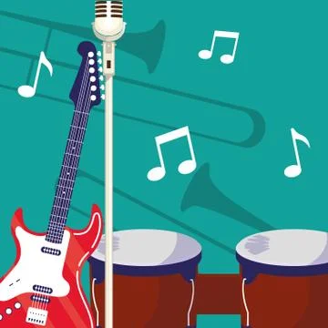 Guitar electric and microphone instruments Stock Illustration