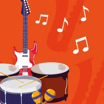 Guitar electric and timbals instruments イラスト素材