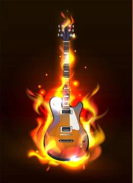 Guitar in fire flames Stock Illustration