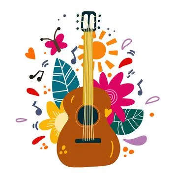 Guitar flat hand drawn vector illustration. Vector Stock Illustration