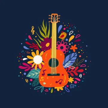 Guitar flat hand drawn vector illustration. Vector Stock Illustration