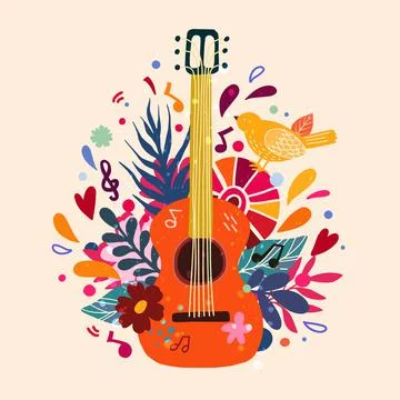 Guitar flat hand drawn vector illustration. Vector Stock Illustration