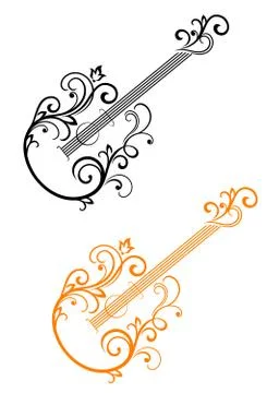 Guitar with floral elements 스톡 일러스트