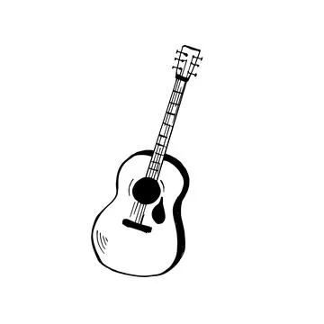 Guitar. Hand drawn sketch. Vector illustration, isolated on white. Stock Illustration