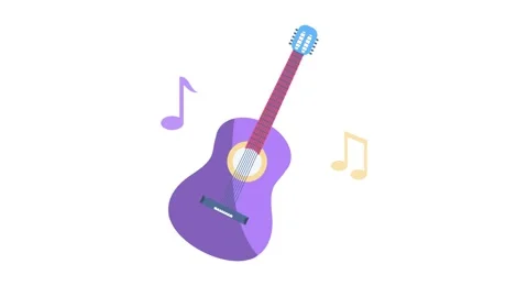 Guitar icon accompanied by musical notes, symbolizing music and creativity. Stock Footage 332323413
