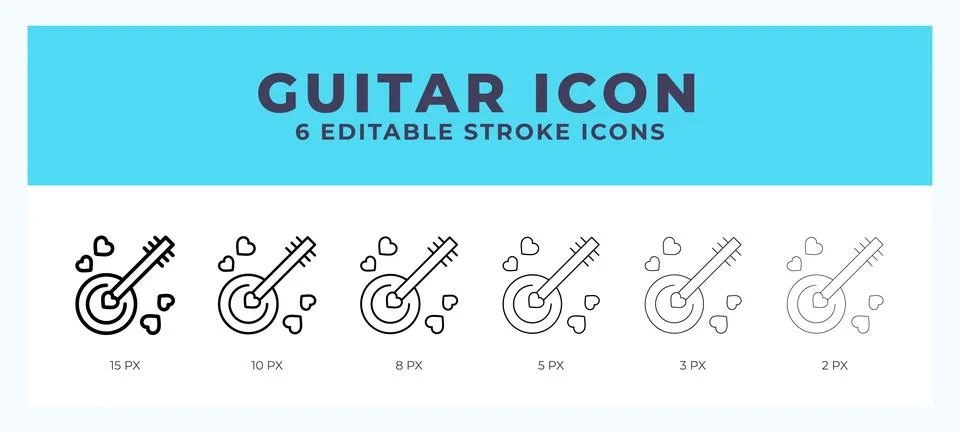 Guitar icon in thin line. Bold line. Regular line. Editable stroke. Ilustração Stock