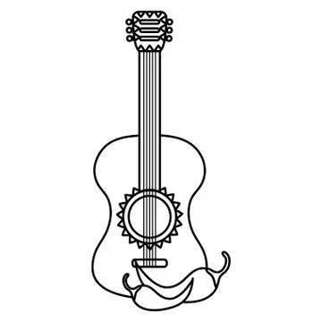 Guitar instrument and chilli pepper Stock Illustration