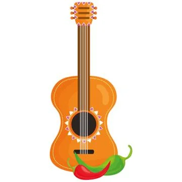 Guitar instrument and chilli pepper Illustrazione stock