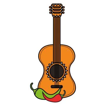 Guitar instrument and chilli pepper Stockillustratie