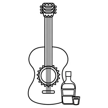 Guitar instrument with tequila bottle Stock Illustration