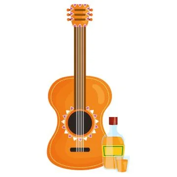 Guitar instrument with tequila bottle Stockillustratie