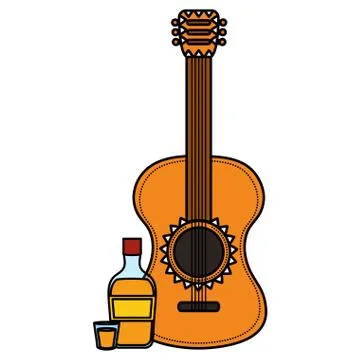 Guitar instrument with tequila bottle Stockillustratie