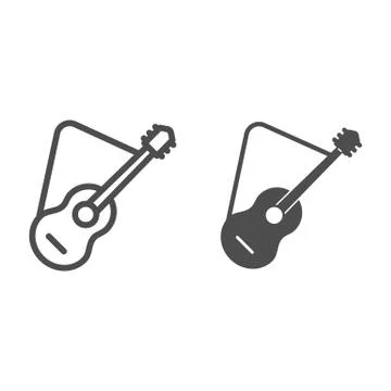Guitar line and solid icon, picnic concept, Music symbol on white background Illustrazione stock