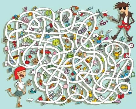 Guitar Maze Game. Solution in hidden layer! Stock Illustration
