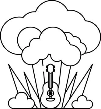 A guitar is in the middle of a cloud Stock Illustration