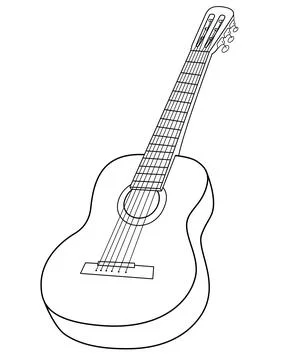 Guitar Musical Instrument - vector linear, picture for coloring or logo. Outline Stock Illustration