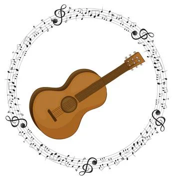 A guitar with musical notes on white background 스톡 일러스트